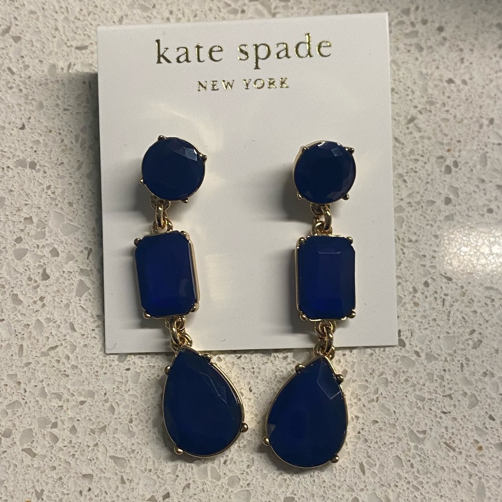 NWT Kate Spade Sapphire & Gold Drop Earrings